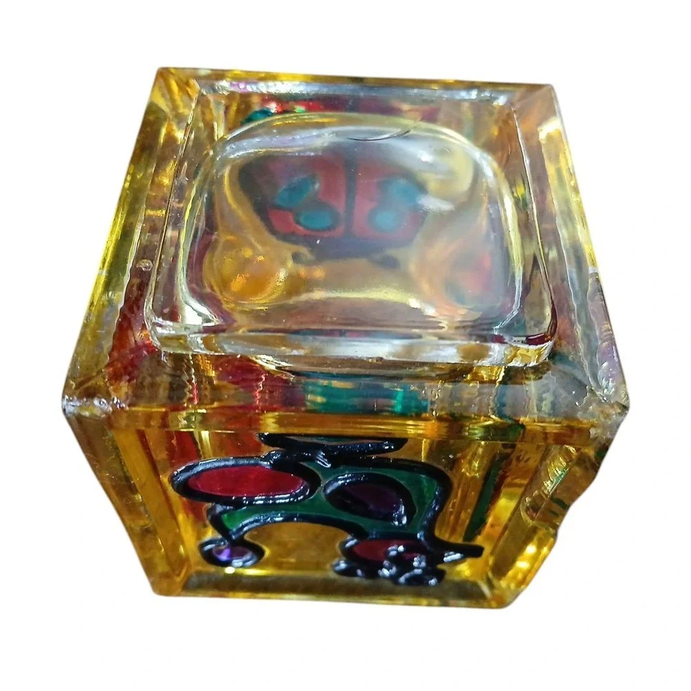 Vtg Stained Glass Handmade Studio Art Candle Holder Ladybug Butterfly 3